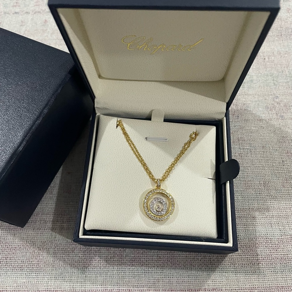 Chopard Gold and Crystal Circular Pendant Necklace - Picture 4 of 14